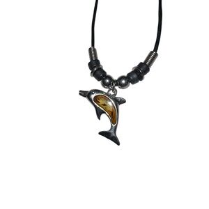 Y2K Dolphin Mood Necklace – Black Cord Pendant with Beads 🐬✨